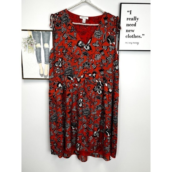 Nordstrom Signature 100% Silk Orange Floral Tiered Dress SZ 14 - Picture 1 of 7